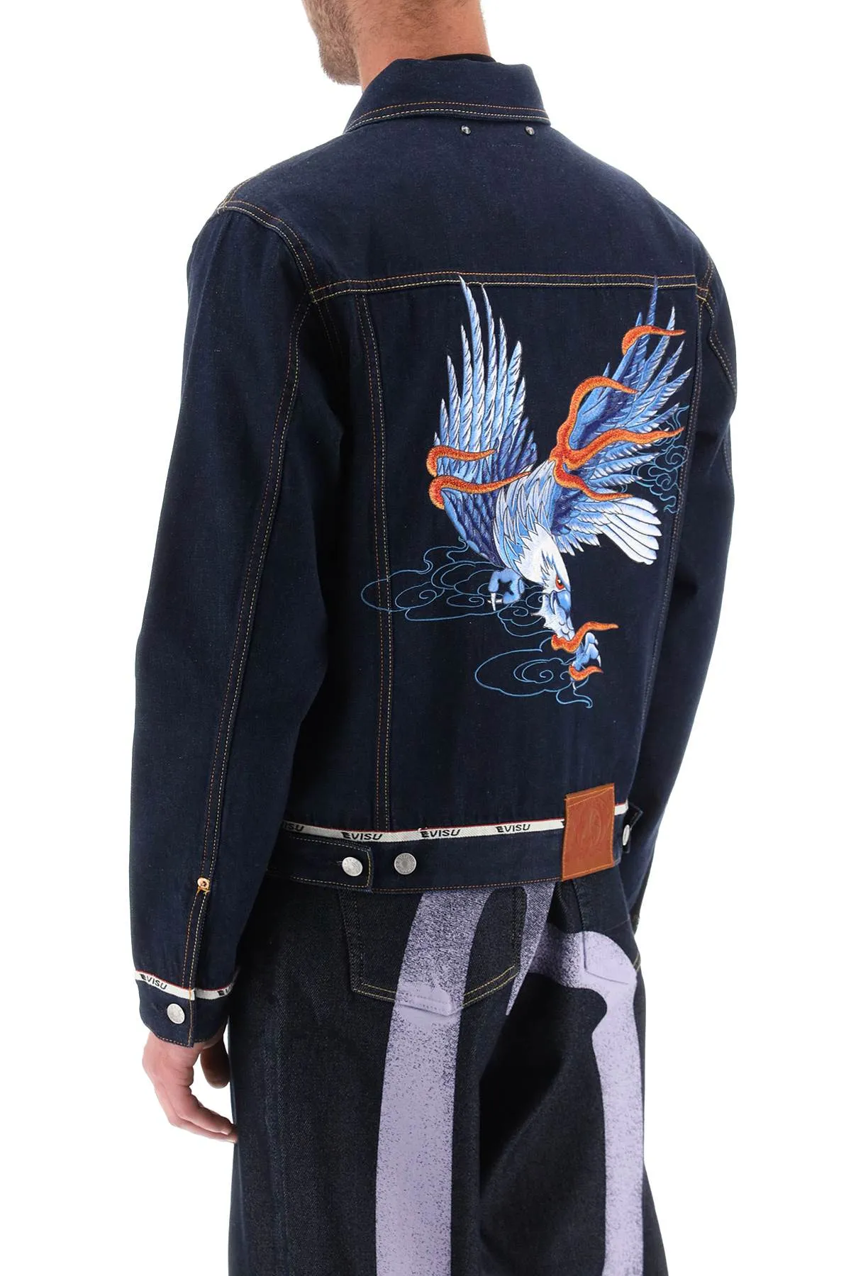 Evisu denim jacket with back eagle embroidery