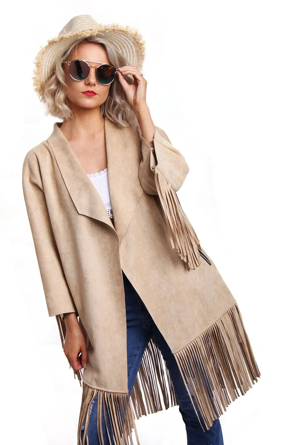 Faux Suede Fringed Festival Jacket