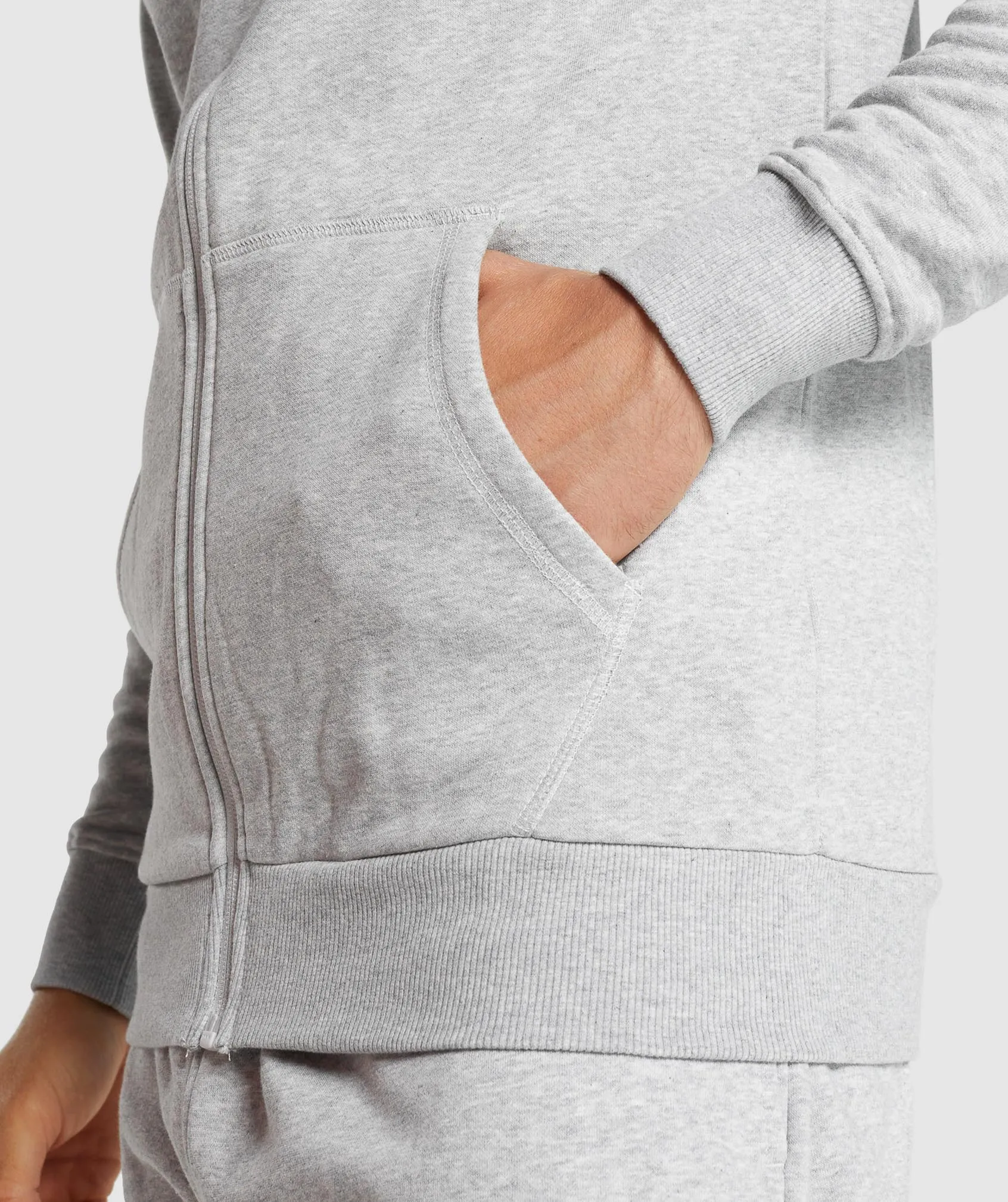 Gymshark Crest Zip Up Hoodie - Light Grey Marl