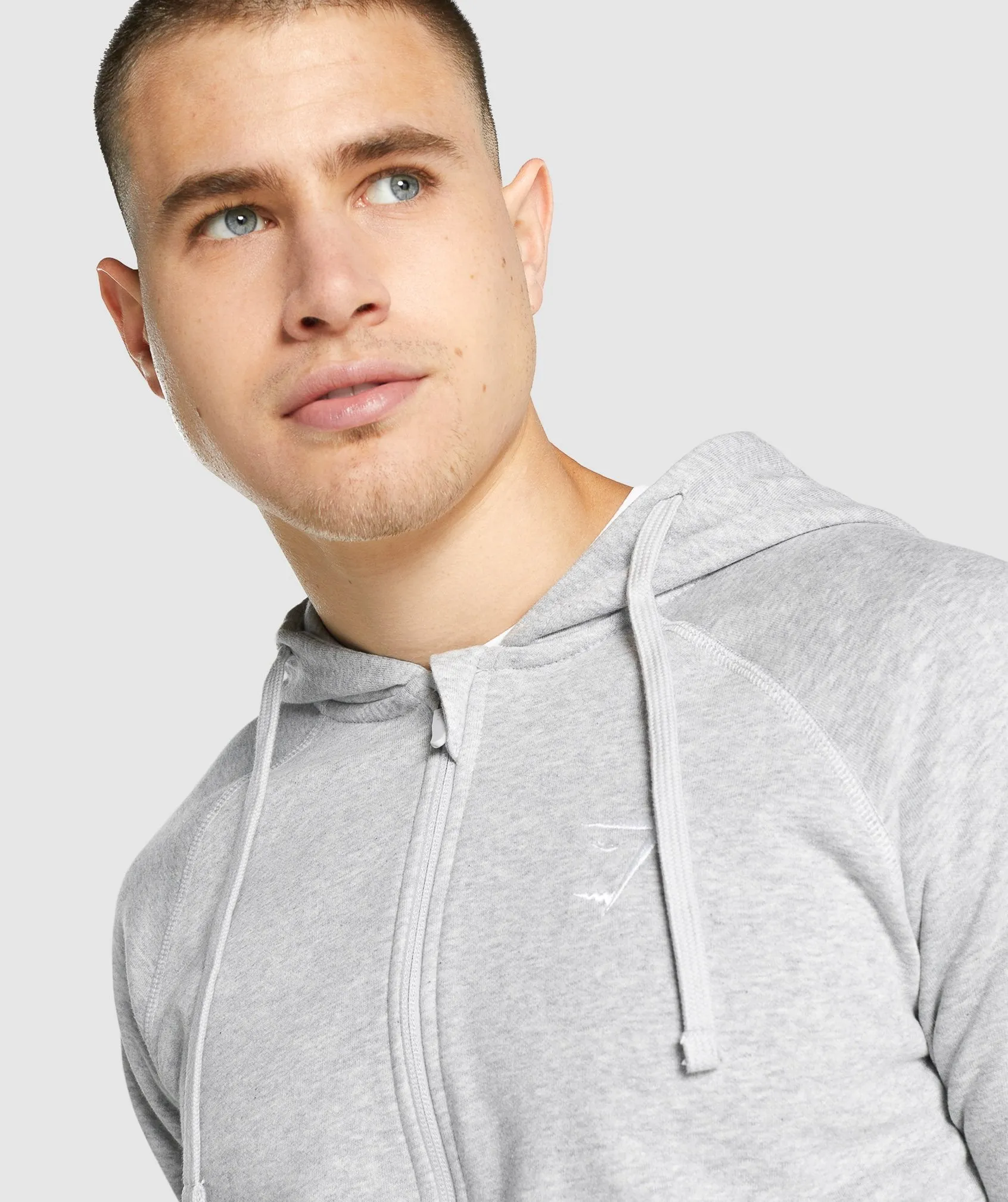 Gymshark Crest Zip Up Hoodie - Light Grey Marl