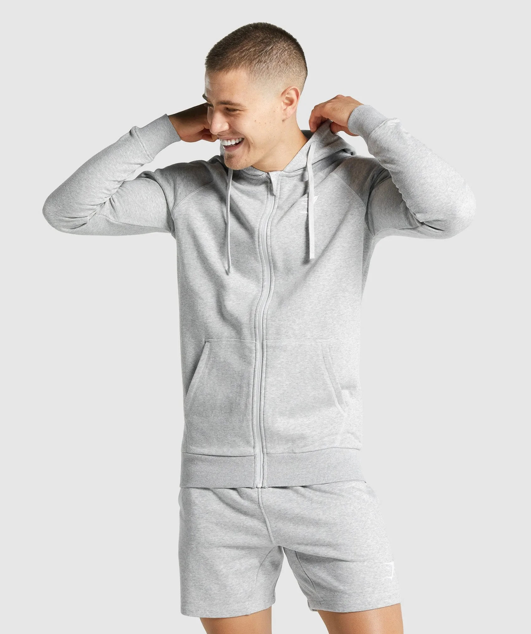 Gymshark Crest Zip Up Hoodie - Light Grey Marl