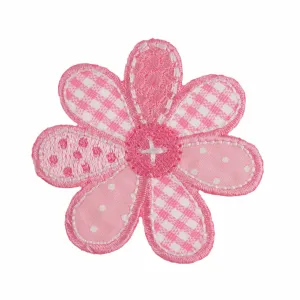 Iron-On/Sew On Motif Patch - Pink Patchwork Flower